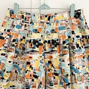 i.e. Mid Century Cityscape Print Cotton A-Line Skirt Size 6